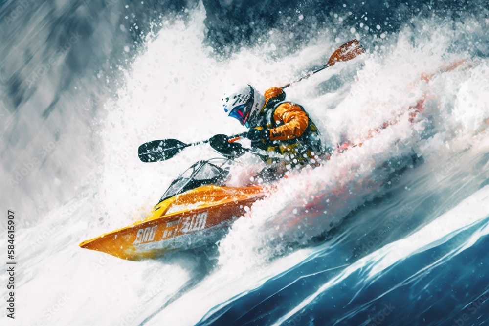 Fototapeta premium Kayak people downhill snow skiing. Generative AI