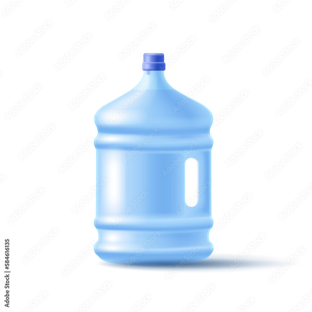 Big bottle with a handle for drinking water 3D. Plastic reusable container for fresh water, water brand advertising. Isolated image on white background. Big bottle with a handle for drinking water 3D. Plastic reusable container for fresh water, water brand advertising. Isolated image on white background.