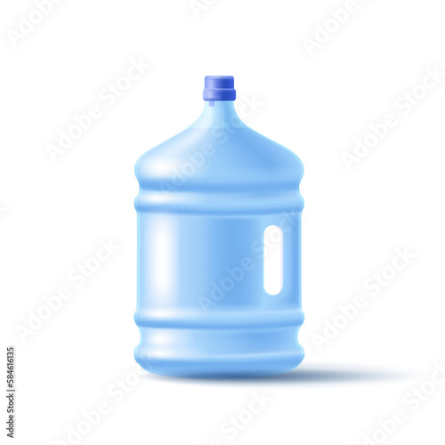 Big bottle with a handle for drinking water 3D. Plastic reusable container for fresh water, water brand advertising. Isolated image on white background.