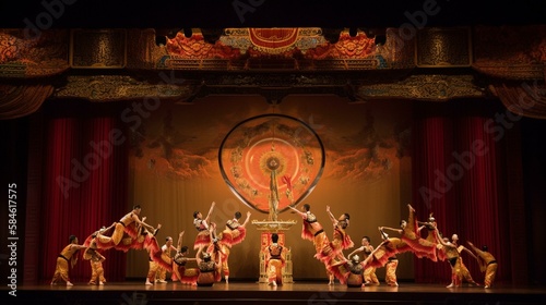 A group of Chinese acrobats performing in a grand theater Generative AI