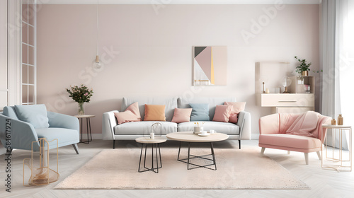 Modern contemporary living room with pastel colors Generative Art