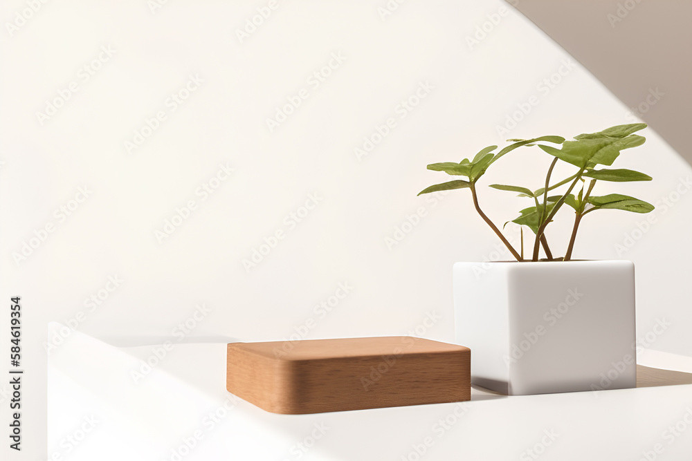 product podium with plant in a vase on the table product podium with plant in a vase on the table