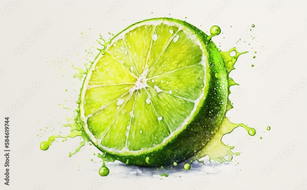 Drawn lime on white background watercolor tropical fruit organic food illustrations Generative AI Drawn lime on white background watercolor tropical fruit organic food illustrations Generative AI