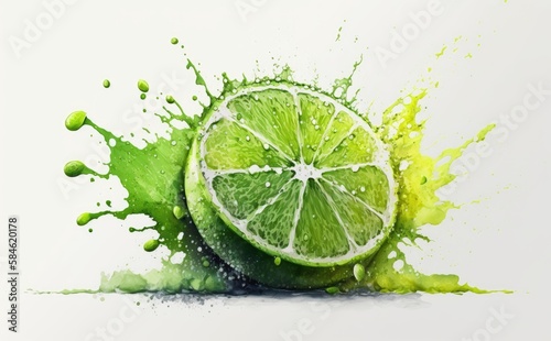 Drawn lime on white background watercolor tropical fruit organic food illustrations Generative AI