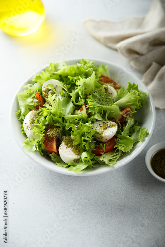 Healthy green salad with mozzarella and tomatoes