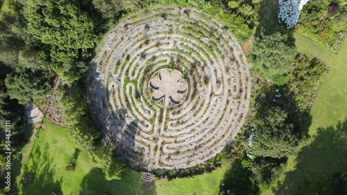 Drone view at the labyrinth on the countryside of Hogsback in South Africa photo