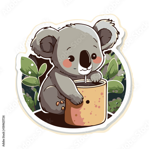 Koala Gardening in a Pot Vector Illustration