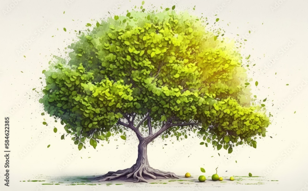 Drawn tree on white background watercolor tropical fruit organic food illustrations Generative AI Drawn tree on white background watercolor tropical fruit organic food illustrations Generative AI