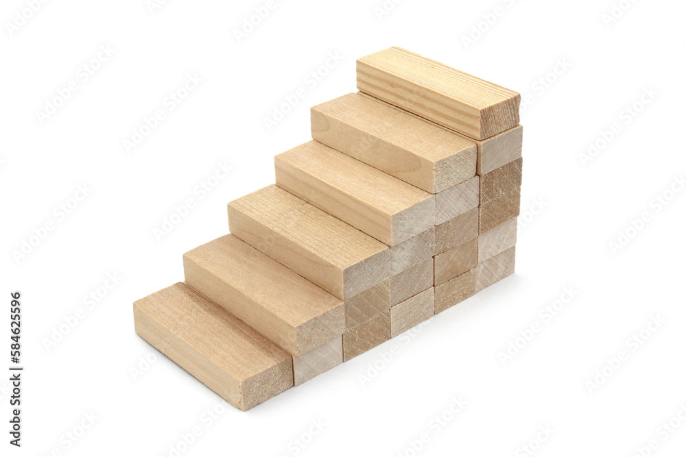 Wooden block built staircase on a white isolated background. Wooden block built staircase on a white isolated background.