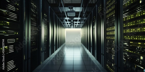 High Tech Rechenzentrum mit Server Anlagen zum speichern und verarbeiten von gigantischen Datenmengen. AI generativ