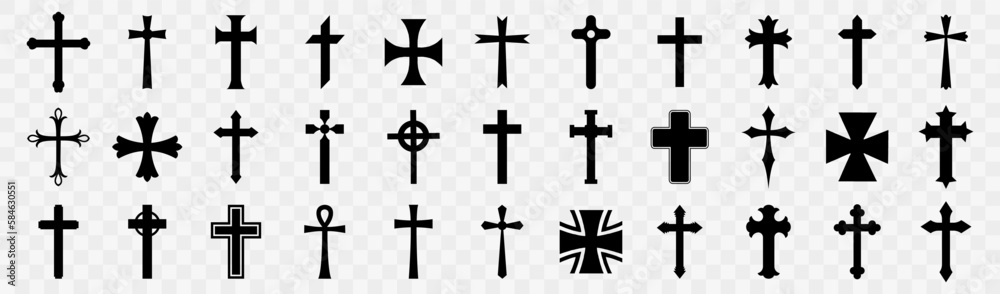 Big set of black religious cross icon
