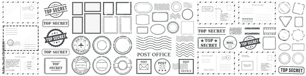Grunge postage stamp collection. Set of post stamp. Retro grunge postmark - obrazy, fototapety, plakaty 
