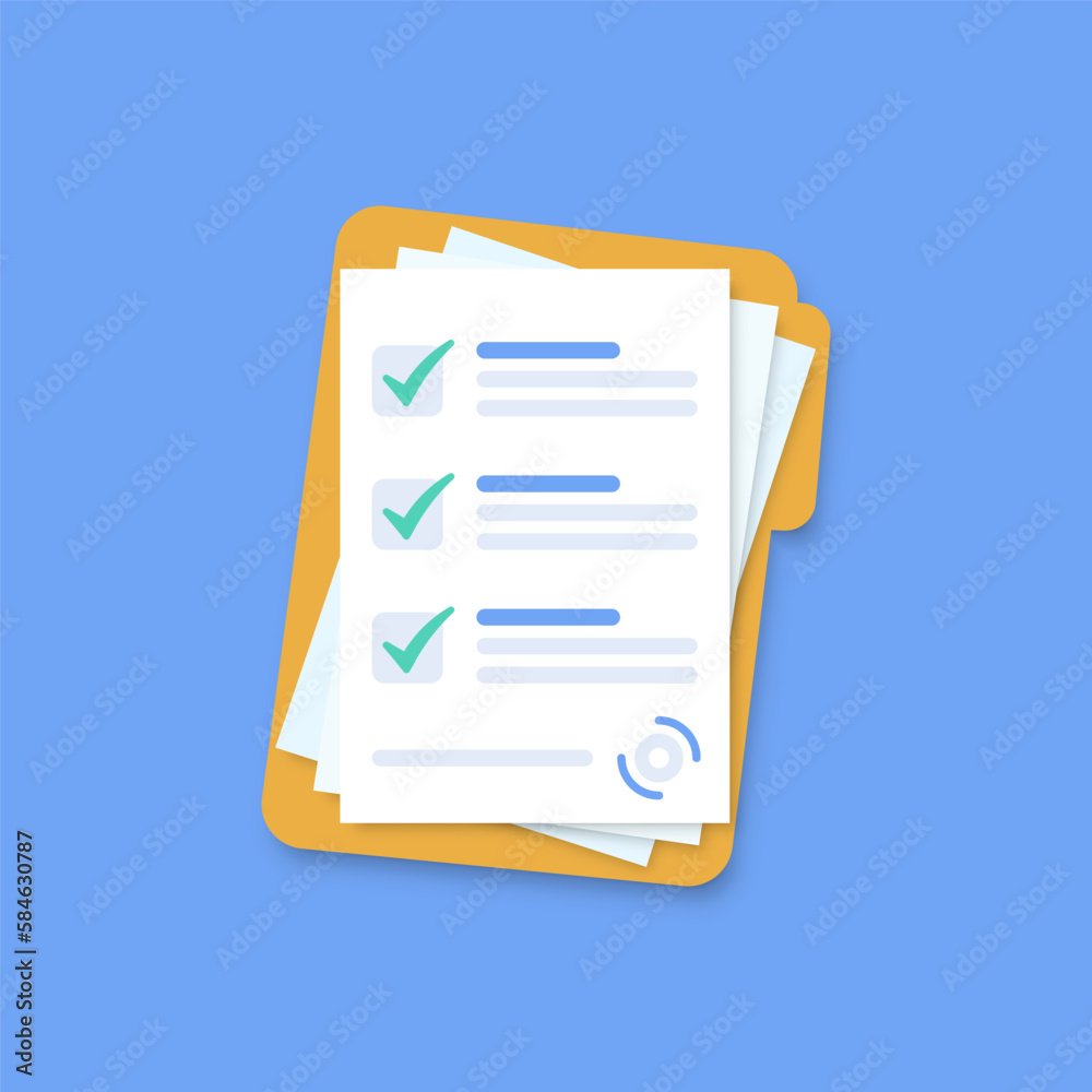 Office paper checklist document with folder in a flat design Office paper checklist document with folder in a flat design