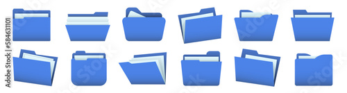 Set of blue file folder. Office folder collection
