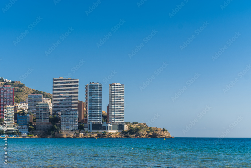 Llevant beach, sea and apartment buildings Llevant beach, sea and apartment buildings
