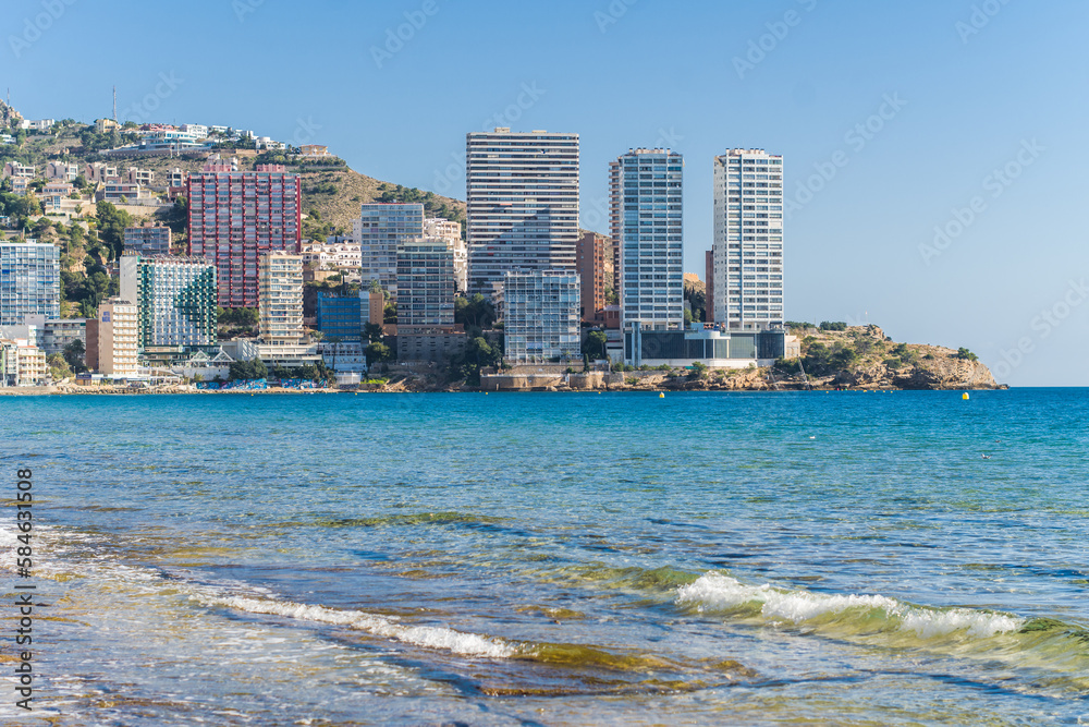 Naklejka premium Llevant beach, sea and apartment buildings