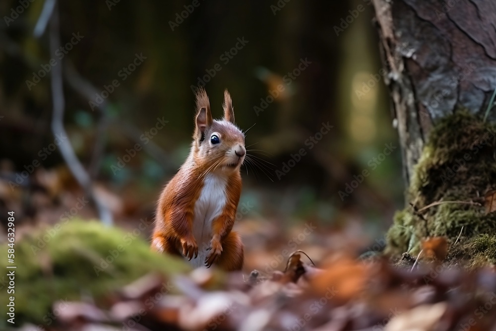 Squirrel in close-up in the forest Squirrel in close-up in the forest
