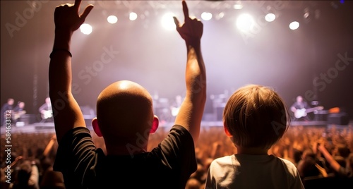 Father and son enjoying live music performance - Generative ai