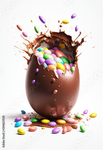 chocolate easter egg, splash, AI-Generated