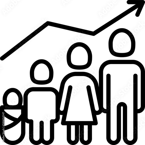Adoption benefits thin line icon, family with child and baby and growth graph. Modern vector illustration.