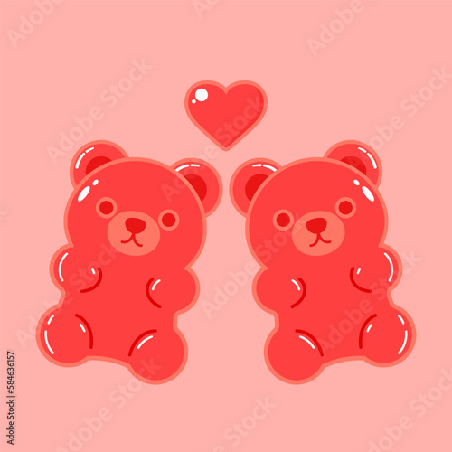 Jelly bears fruit gummy. Character Illustrator vector design. Jelly bears in Valentine's day.