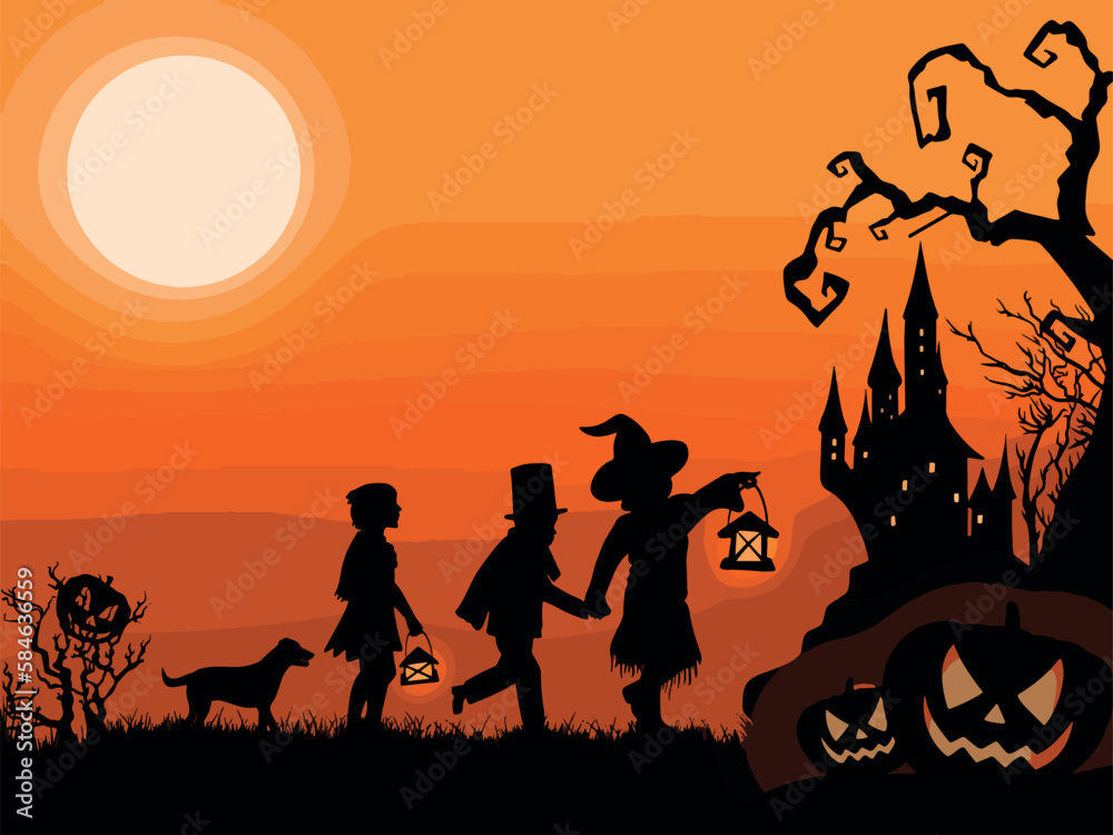 Silhouettes on horizont with halloween theme
