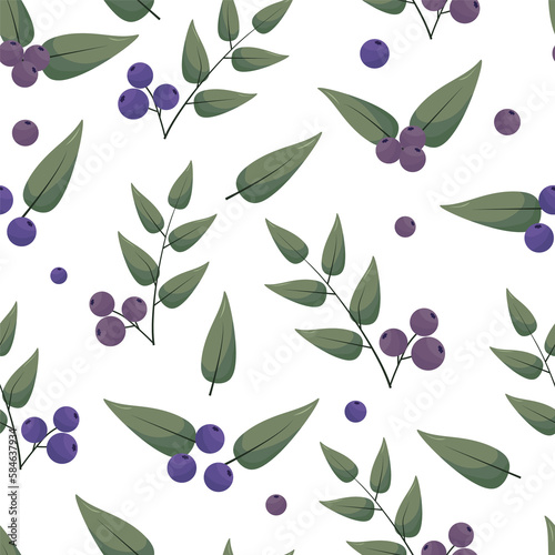 seamless pattern with leaves and berries 
