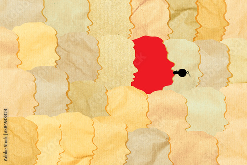 Whistleblower staff member employee concept. Abstract illustration. Silhouette of a whistleblower wearing a red whistle