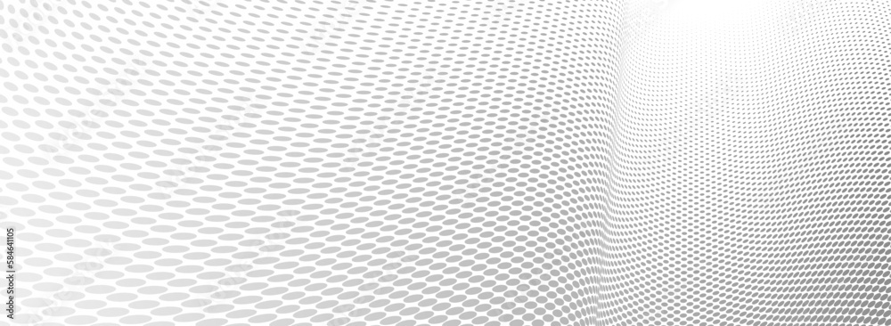 Grey dots in 3D perspective vector abstract background, dotted pattern cool design, wave stream of science technology or business blank template for ads. Grey dots in 3D perspective vector abstract background, dotted pattern cool design, wave stream of science technology or business blank template for ads.