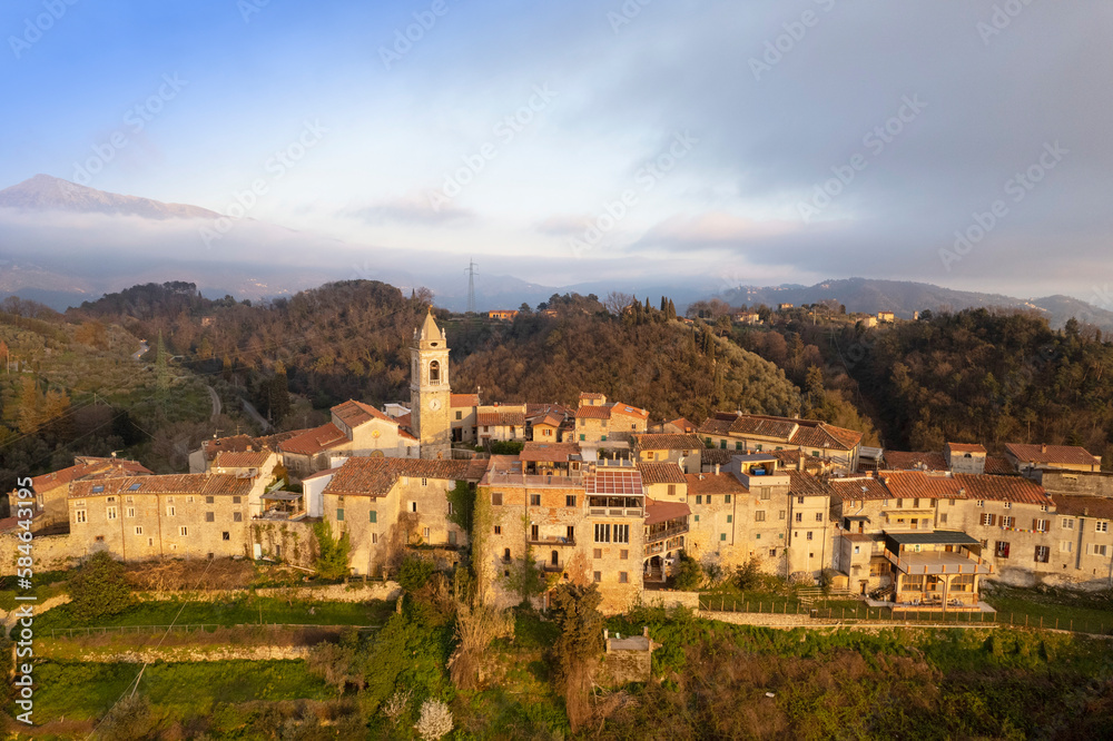 Aerial view of the small village of Monteggiori Versilia