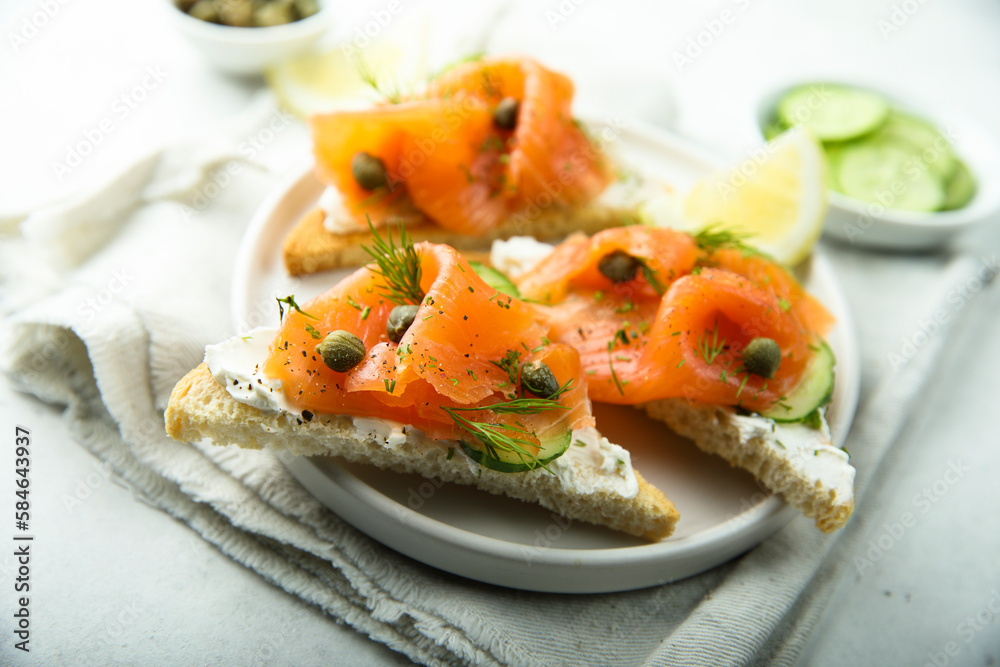 Smoked salmon with cream cheese on toast Smoked salmon with cream cheese on toast