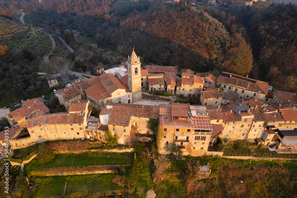 Aerial view of the small village of Monteggiori Versilia