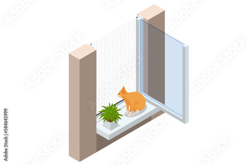 Isometric Anti-cat mesh. Cat proof window screens, your pet cat's safety when the windows are open.