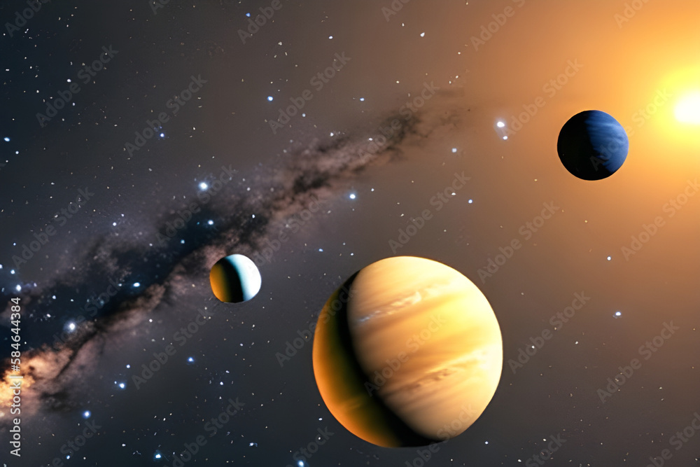Abstract space wallpaper with colourful planets in the outer space. Amazing Cosmos Background. Digital illustration. CG Artwork Background Abstract space wallpaper with colourful planets in the outer space. Amazing Cosmos Background. Digital illustration. CG Artwork Background