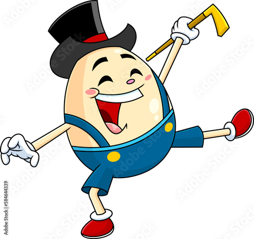 Happy Humpty Dumpty Egg Cartoon Character Walking. Vector Hand Drawn Illustration Isolated On Transparent Background