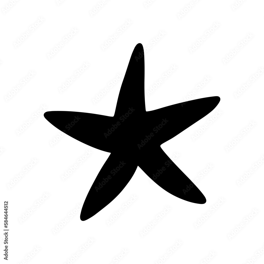 Starfish. Black silhouette. Atlantic star. Marine Animal Vector illustration on white background. Starfish. Black silhouette. Atlantic star. Marine Animal Vector illustration on white background.