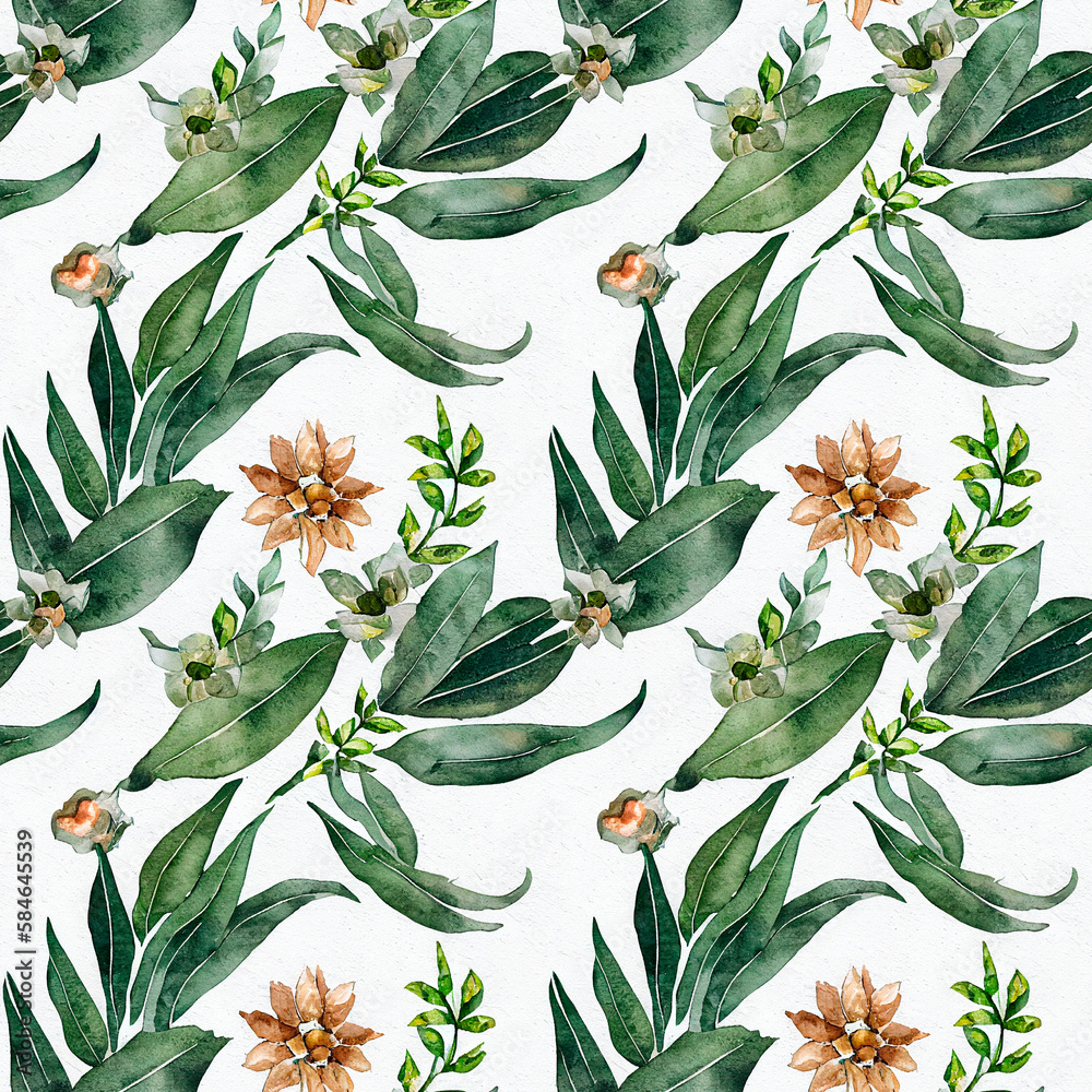 Watercolor floral pattern and seamless background. Stock Illustration ...