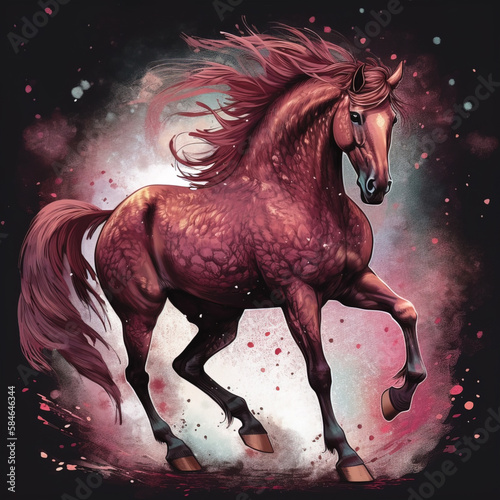 Galloping red horse on dark background
