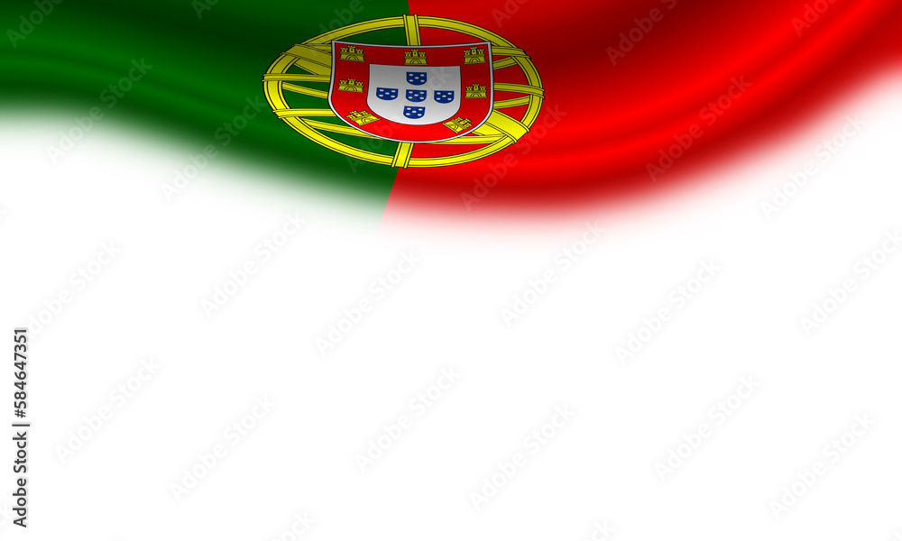 Wavy flag of Portugal on a horizontal white background. 3d illustration Wavy flag of Portugal on a horizontal white background. 3d illustration