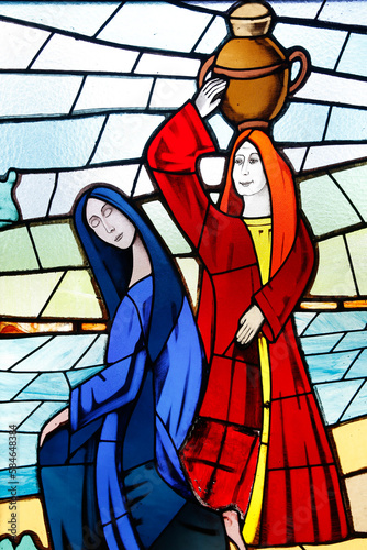 Saint Paul's catholic cathedral, Abidjan, Ivory Coast. Stained glass. Martha and Mary. photo