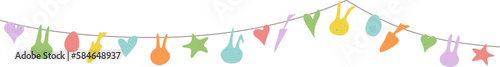 Cute Easter bunting with textured bunnies, eggs, carrots, stars and hearts clip art illustration