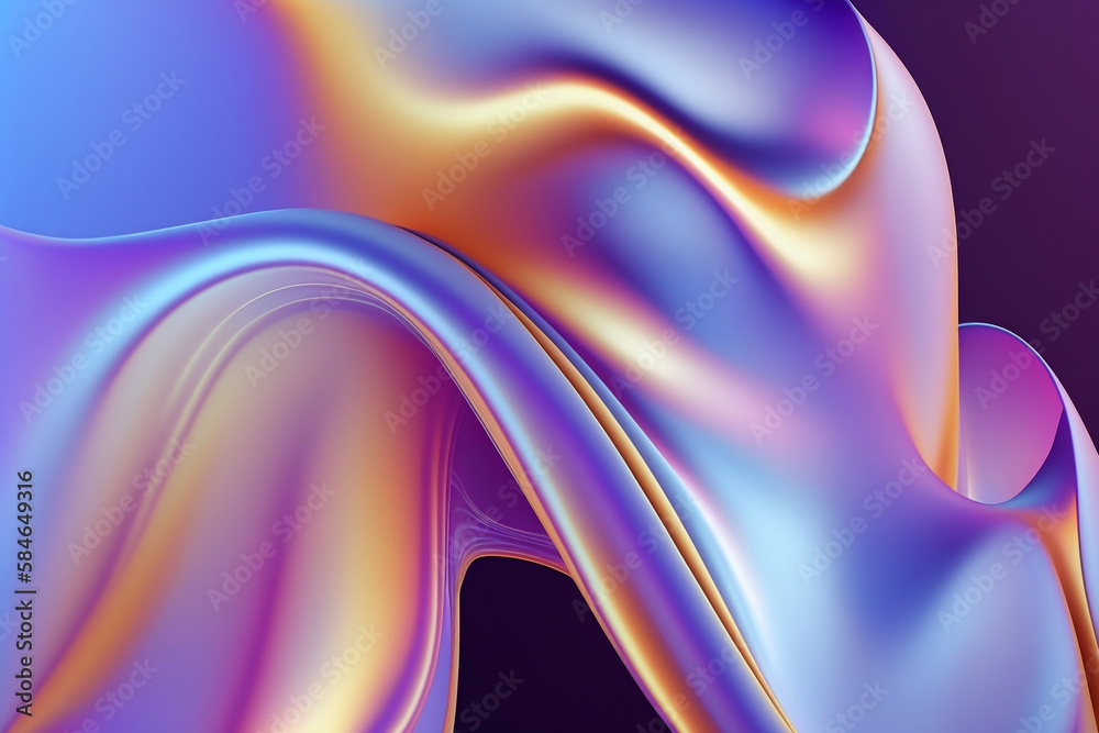 Obraz premium Dynamic Iridescent Waves of Abstract Liquid Glass with Neon Holographic Effect on Background Generative ai