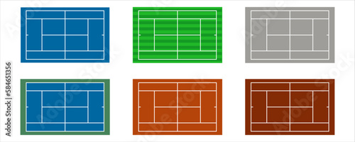 Illustration of different tennis courts, playing field for different sports set of tennis courts in different colors vector graphics eps10