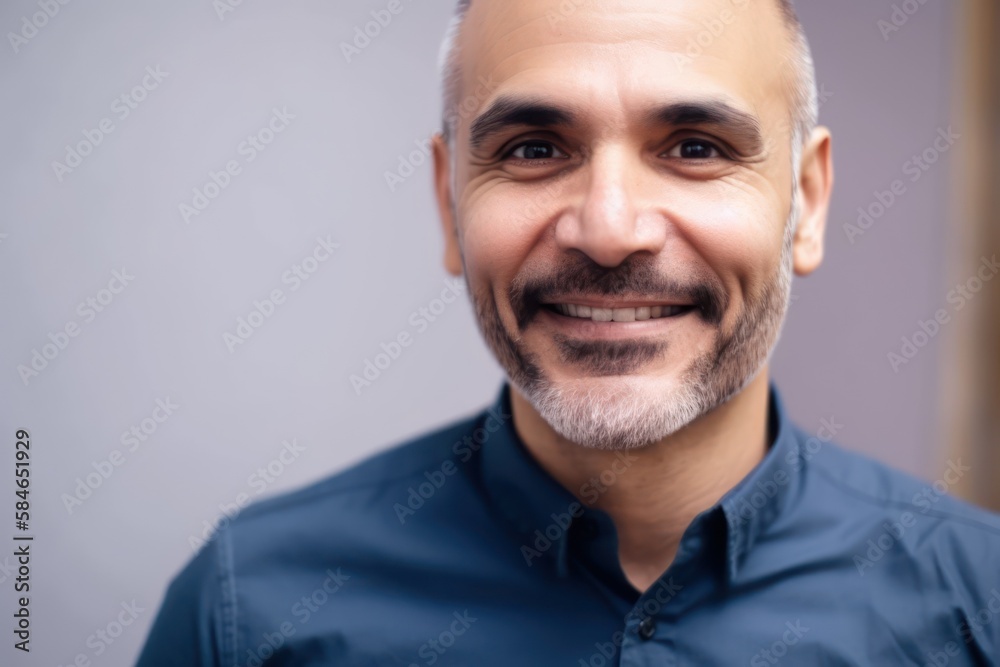 Close-up of mature businessman smiling against wall. Photo generative AI Close-up of mature businessman smiling against wall. Photo generative AI