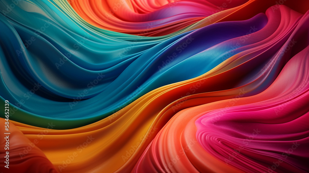 Background, multi-colored silk waves. Illustration. Wallpapers. Generative AI