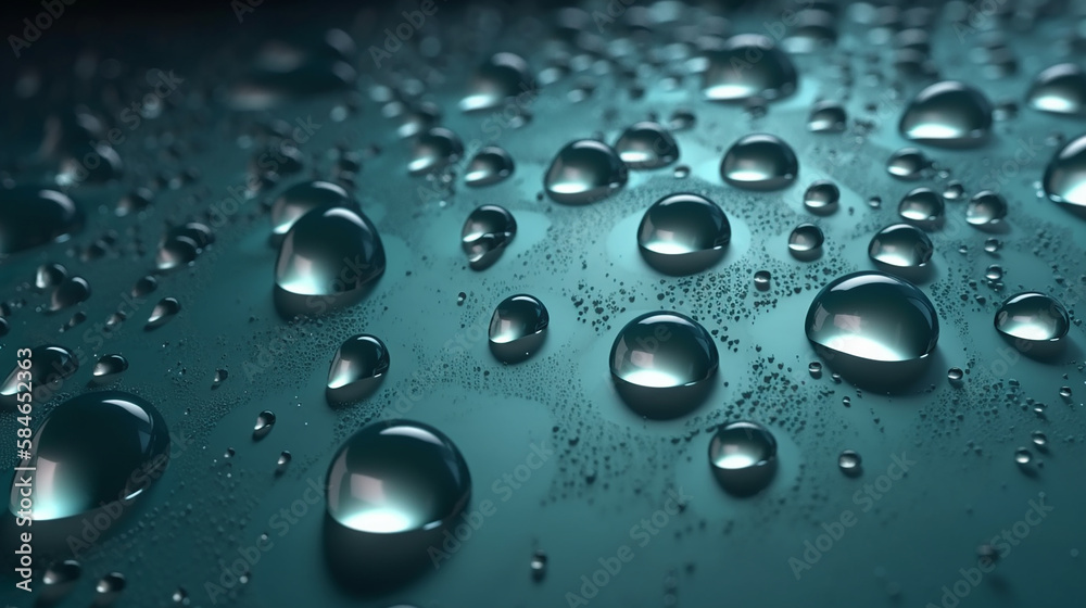 Drops of water on glass. background 3d rendering. Gradient design element for backgrounds, banners, wallpapers, posters and covers . Generative AI 