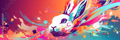Abstract colorful Easter bunny design. Generative AI. © eyetronic