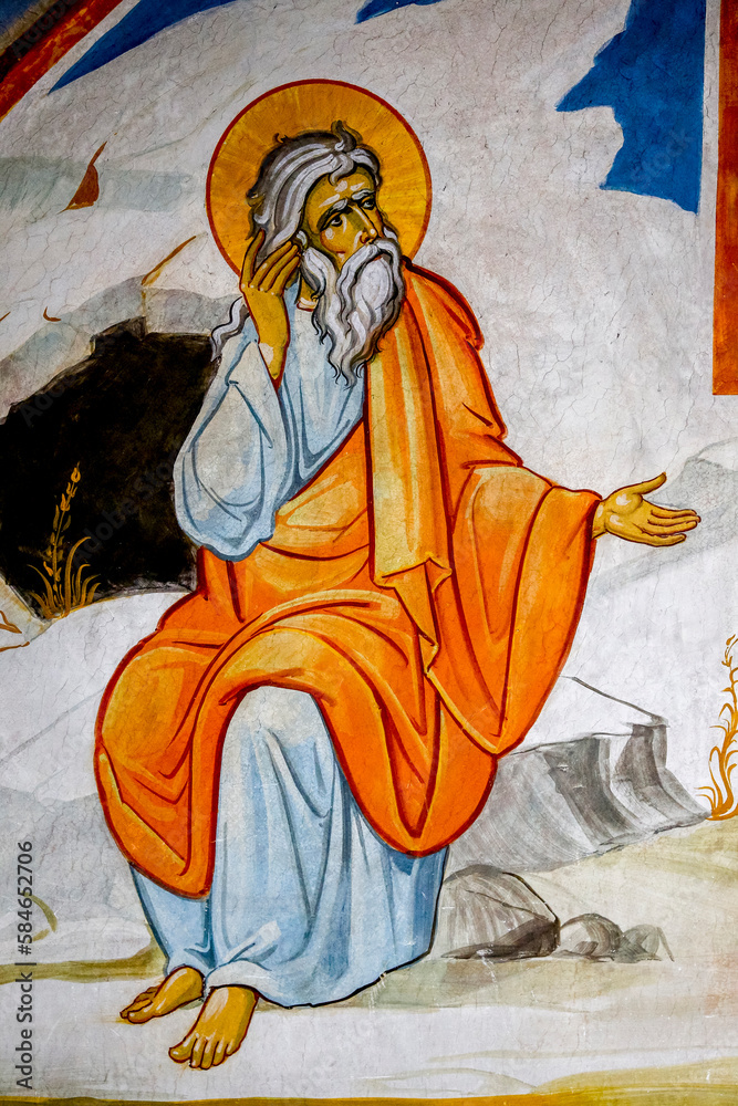 Fresco in the Greek orthodox church of the Annunciation, Nazareth, Israel. Prophet Elias.
