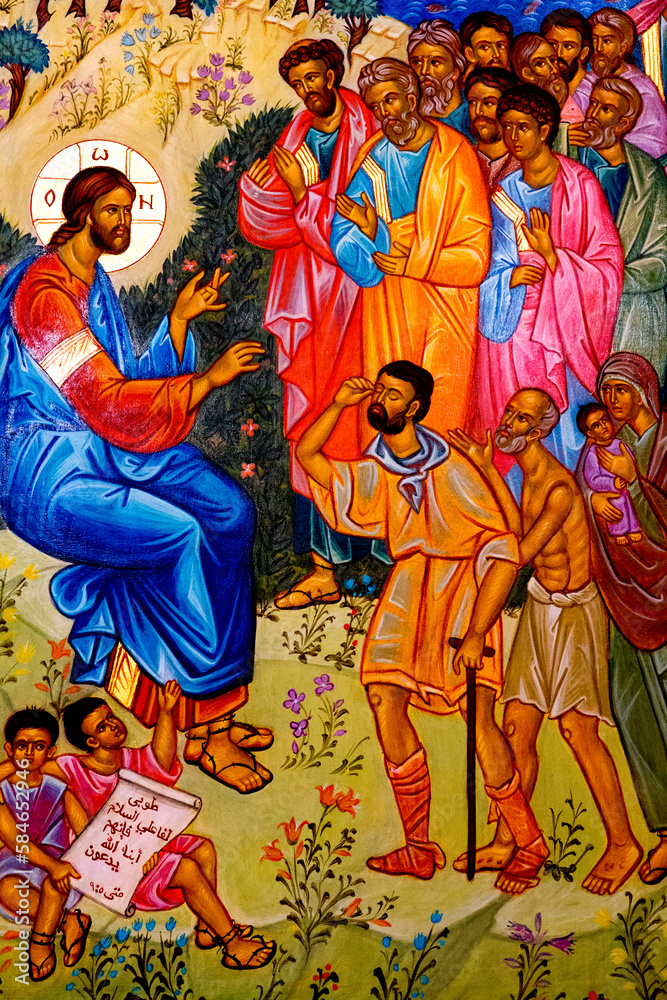 Icon in the Nazareth melkite (Greek catholic) chuch, Galilee, Israel. The Beatitudes.