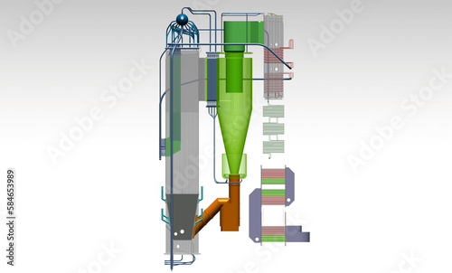 circulating fluidized bed boiler 3D illustration photo